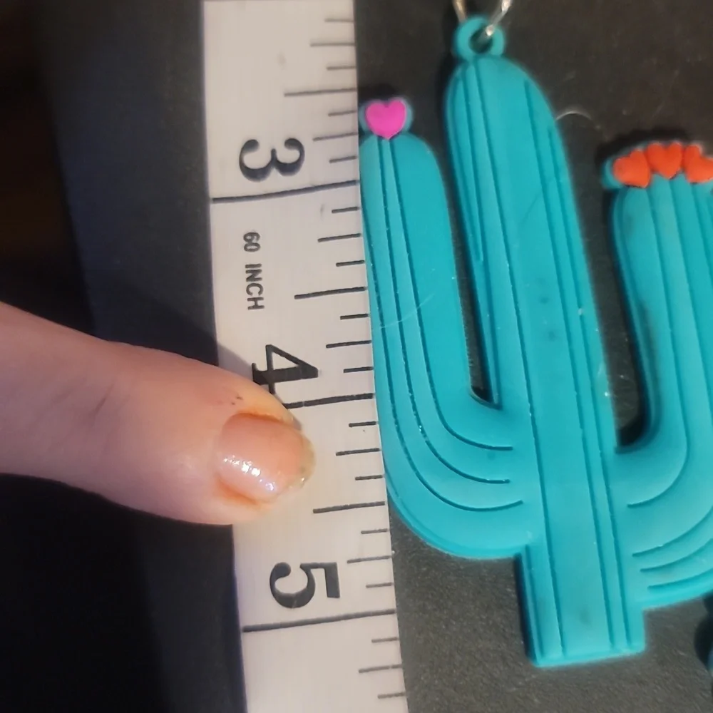 Cactus Keychain w Pink hearts southwestern boho bag charm gift